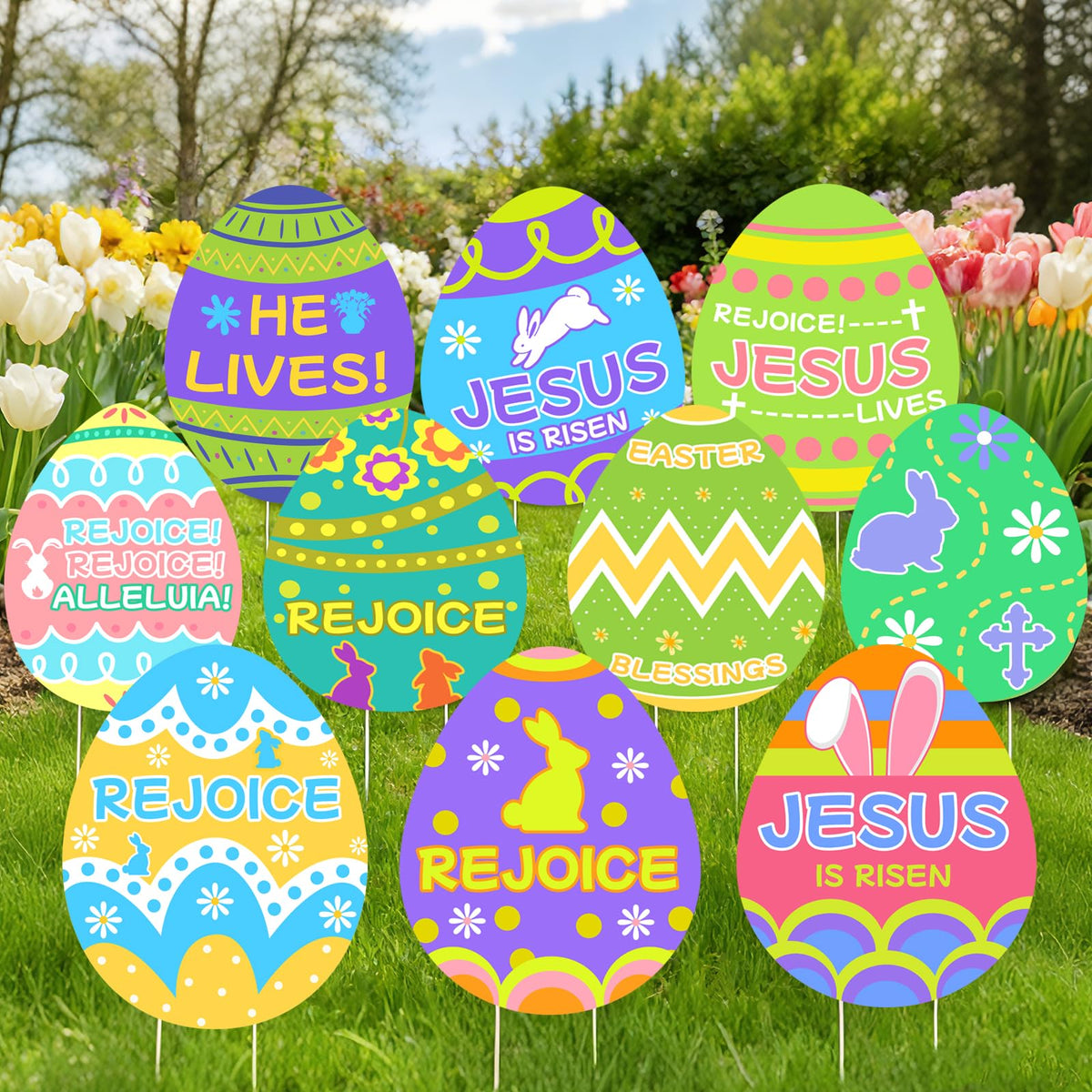 GRMIKBU 10Pcs Easter yard signs collection for outdoor faith displays