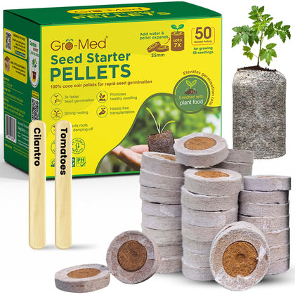 Gro-Med seed starter pellets ready for germination in a home setup