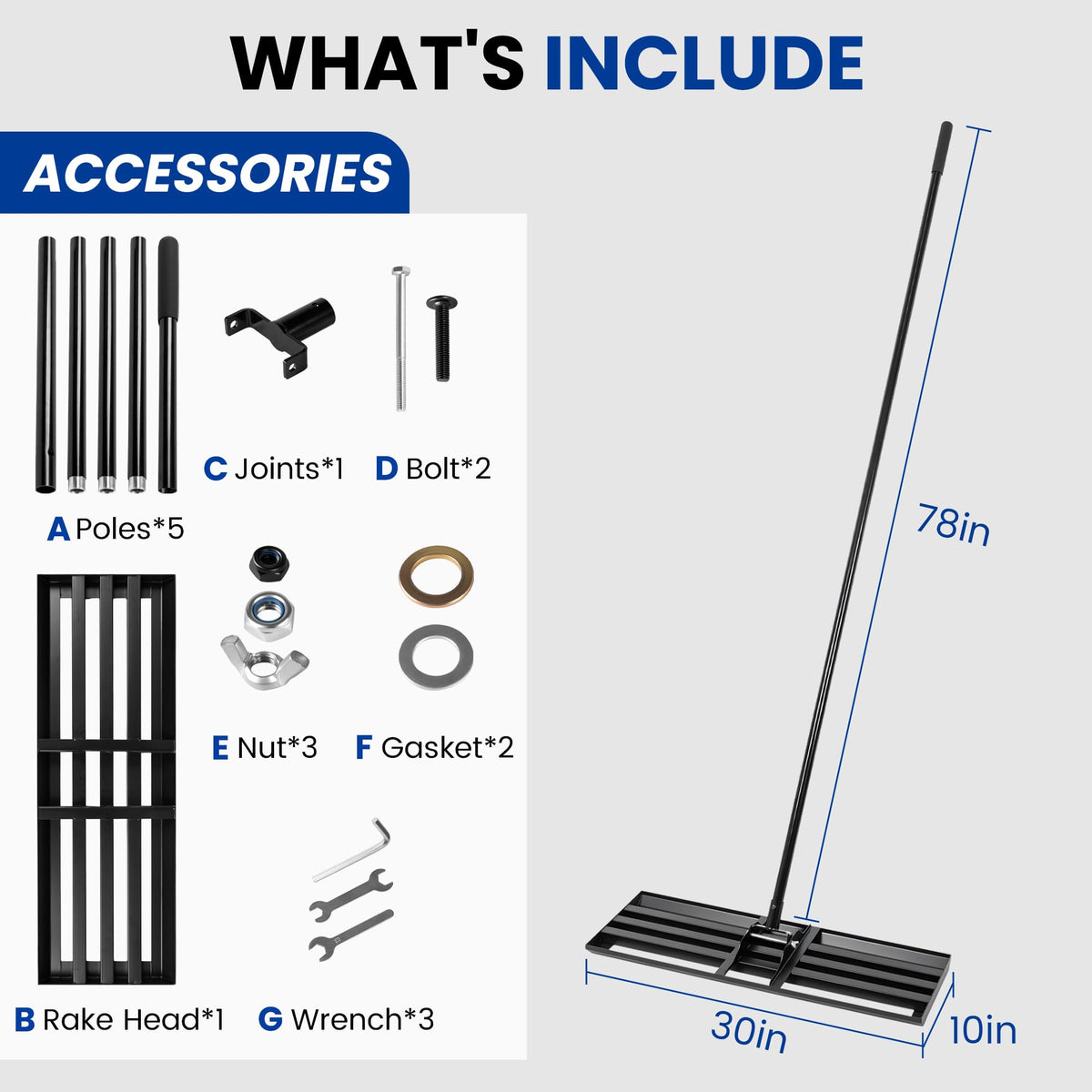 Grohcazt adjustable 78-inch handle enables comfortable reach.