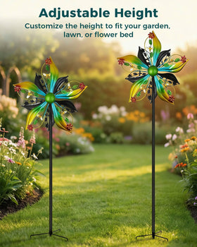 Gronhof wind spinner stands on a sturdy 4-prong base for stability.