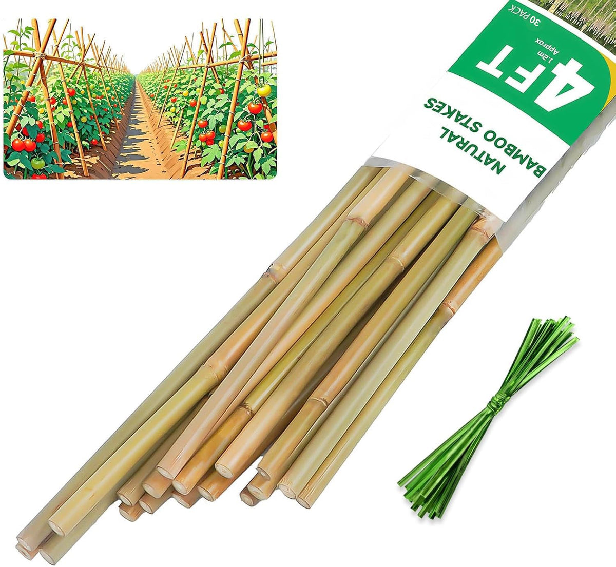 Groovboo 4ft bamboo stakes pack shown for versatile garden support and long-lasting durability.