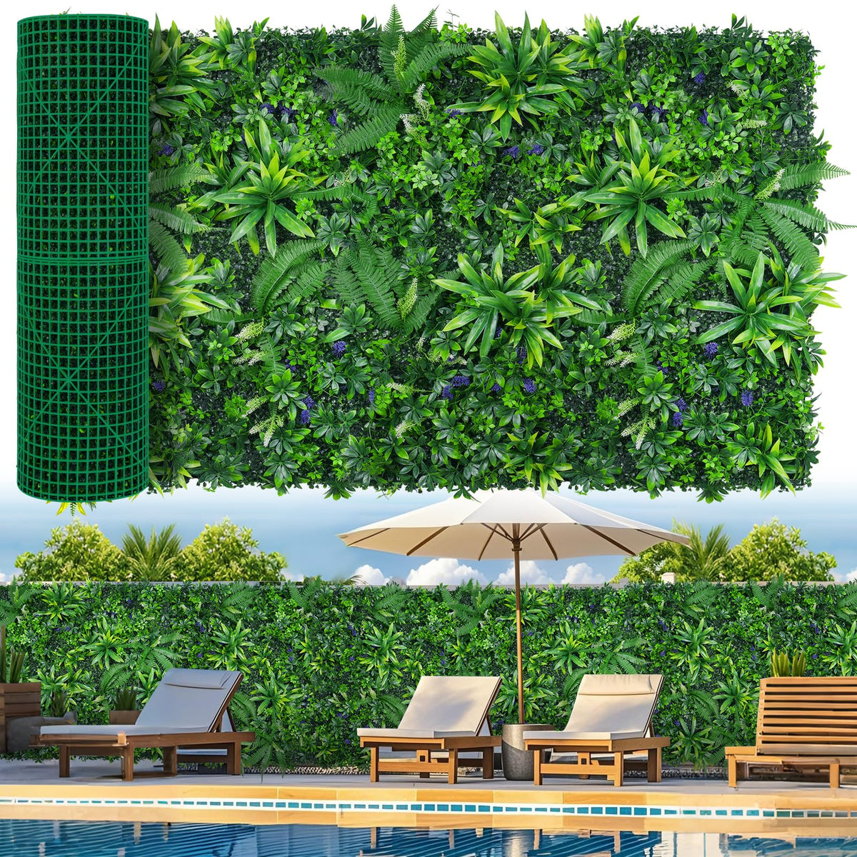 Grooy artificial boxwood roll panel covers over 33.3 sq ft for privacy and backdrop