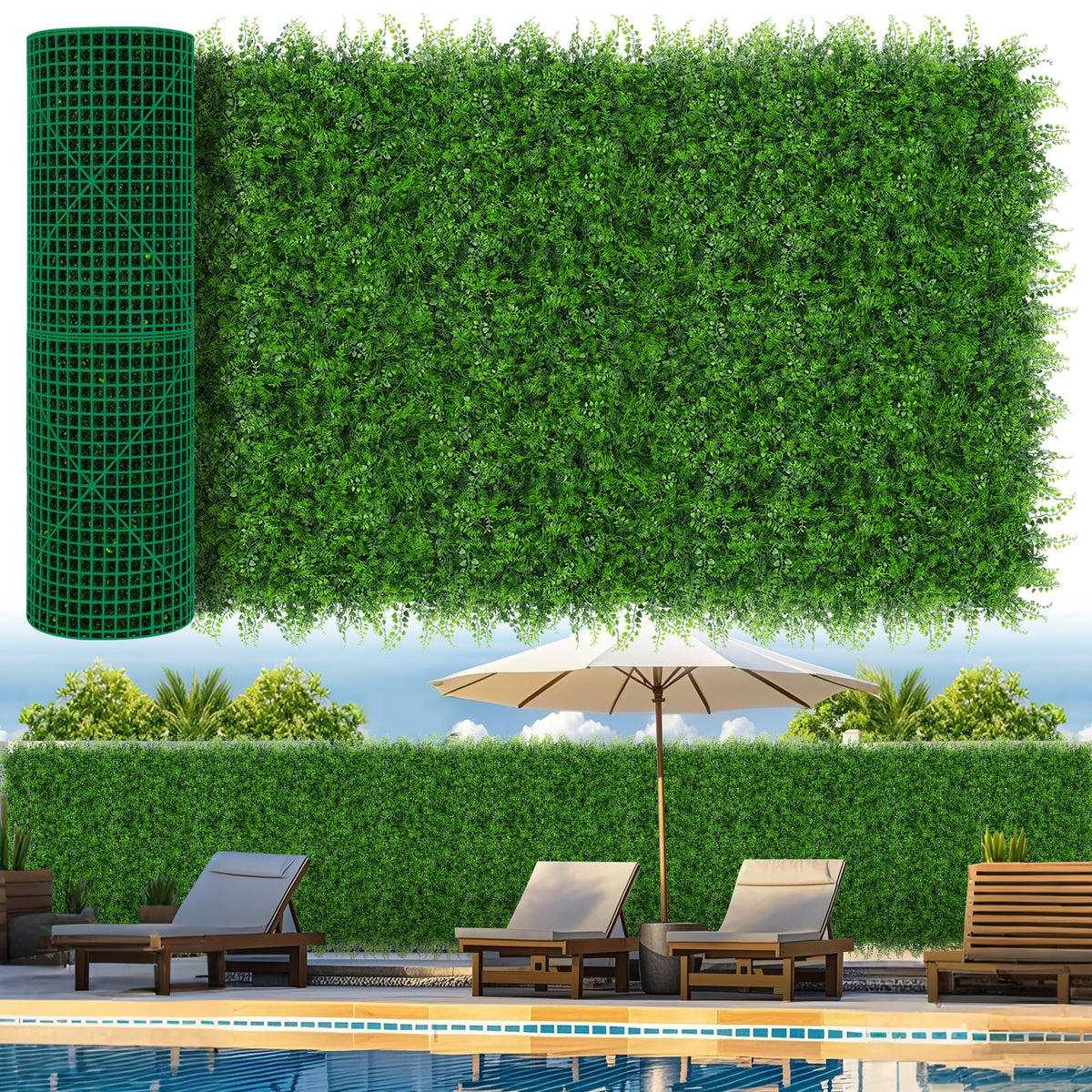 Grooy boxwood hedge wall panel offers dense coverage for privacy and decor.