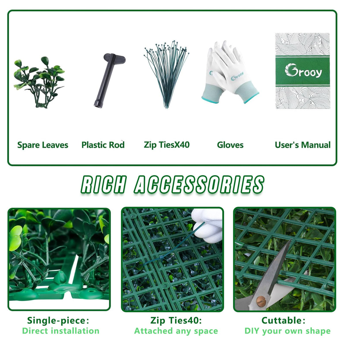 Grooy panels include zip ties and gloves for easy installation.