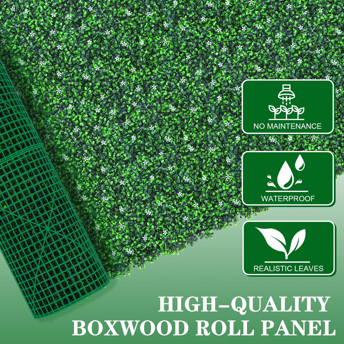Grooy boxwood panel works indoors and outdoors for versatile decor.