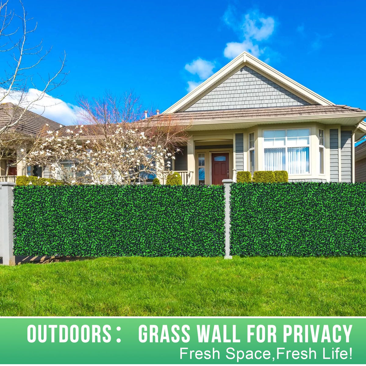 Grooy Boxwood Roll dense, realistic panel for fence covering.