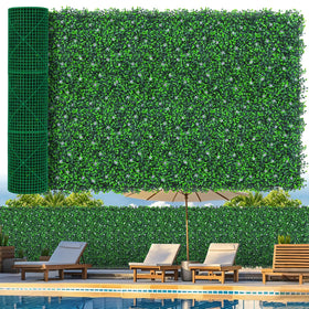 Grooy boxwood roll panel provides lush privacy for fences.