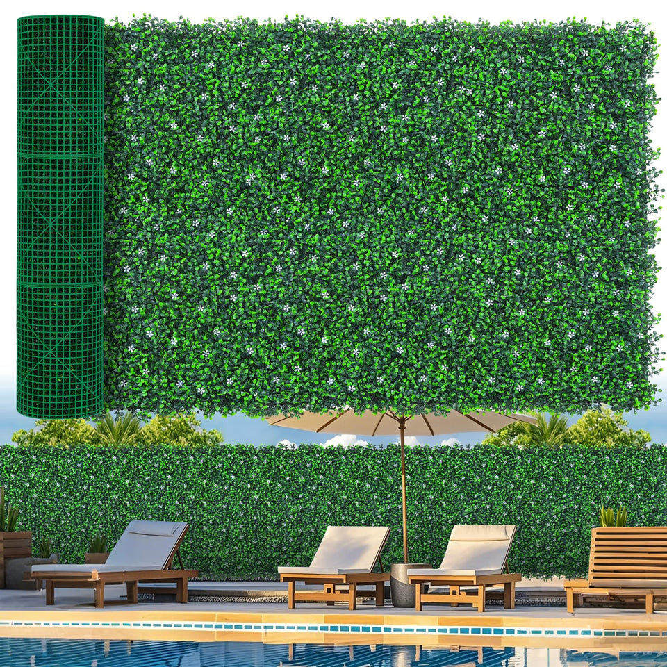 Grooy boxwood roll panel provides lush privacy for fences.