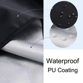 Groumh weather-resistant fire pit cover protects from rain and sun.