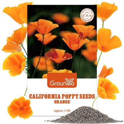 Groundio California poppy seeds packaging shows moisture-proof bag for long shelf life