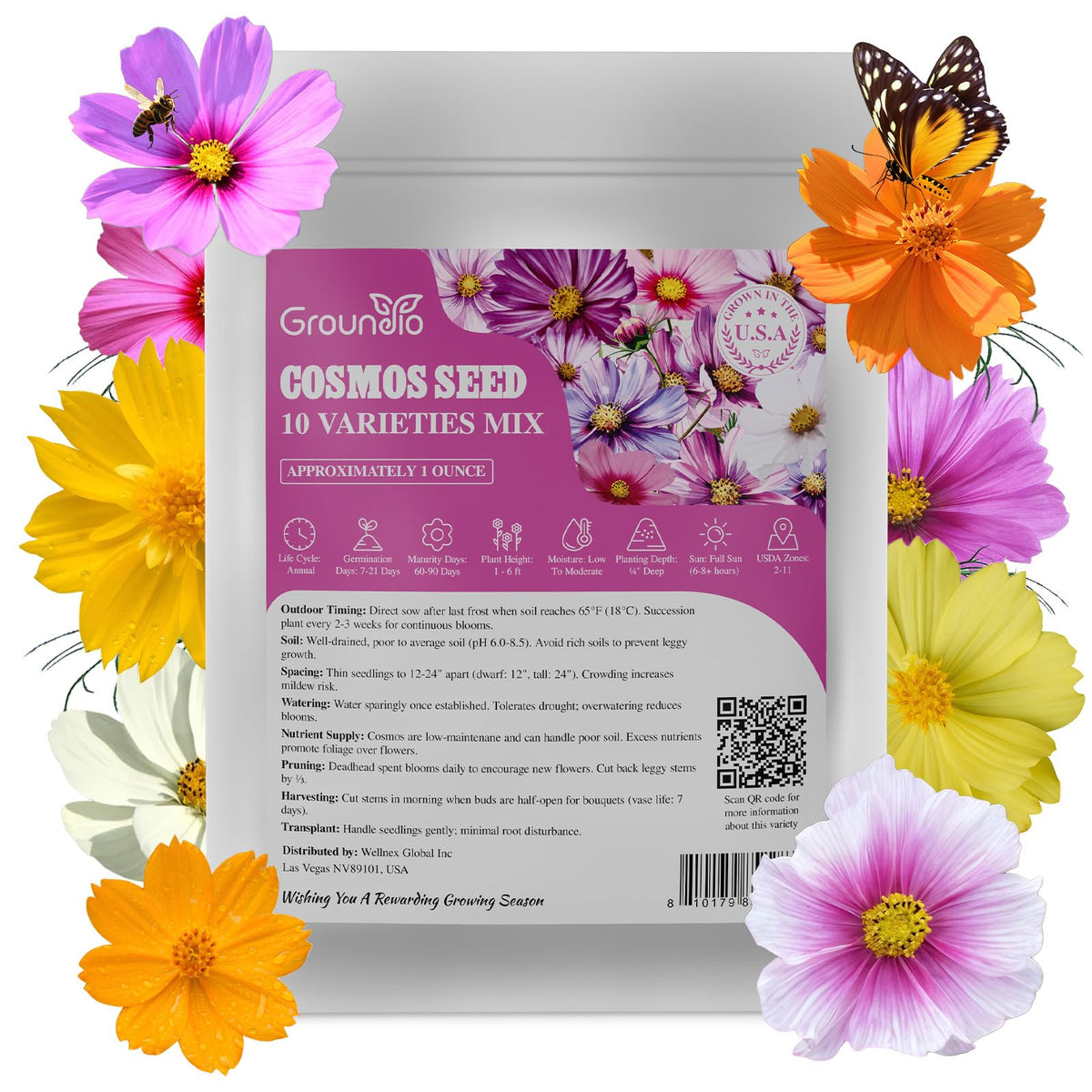Groundio cosmos collection pack showing ten varieties for vibrant pollinator-friendly gardens