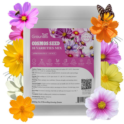 Groundio cosmos collection pack showing ten varieties for vibrant pollinator-friendly gardens