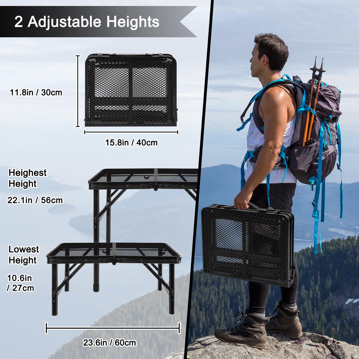 Grovind table supports up to 90 pounds for grills and prep.