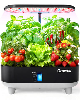 Growell hydroponics 16-pod vertical garden for space-saving indoor cultivation.