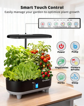 Growell hydroponics 8L tank with visible window for monitoring.