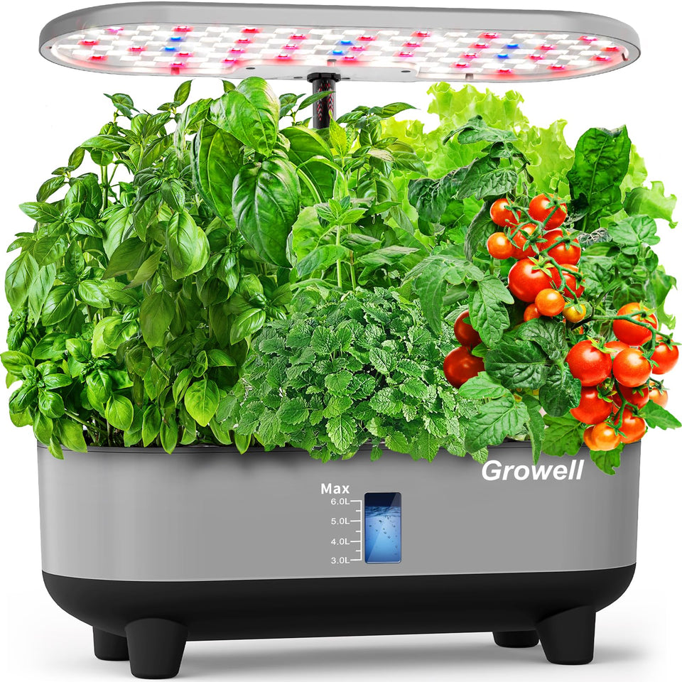 Growell hydroponics system front view for compact year-round indoor growing.