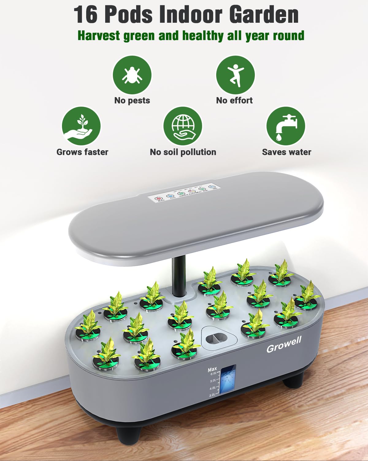 Growell included accessories depict a ready-start indoor garden kit.