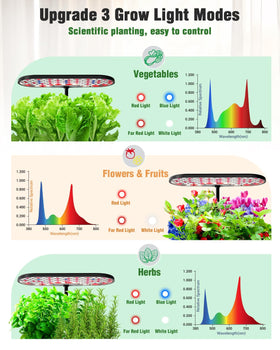 Growell control panel showing three light modes for vegetables, herbs, and flowers
