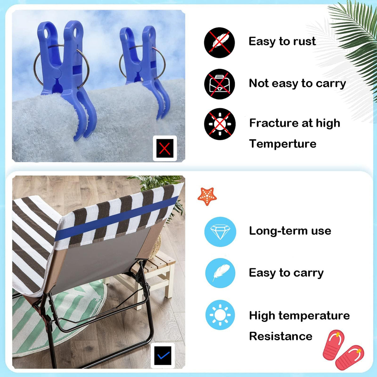 Growell elastic towel bands prevent towel slippage on a cruise chair.