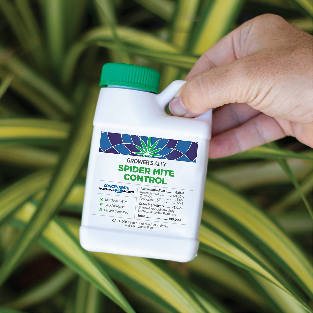 8-ounce Grower’s Ally bottle designed to spray up to 25 gallons of solution.