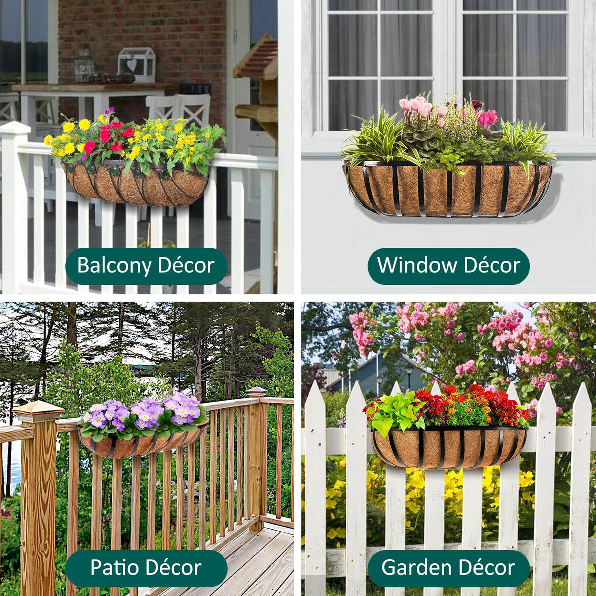 GROWNEER 24-inch liners suit porches, patios, and garden fences.