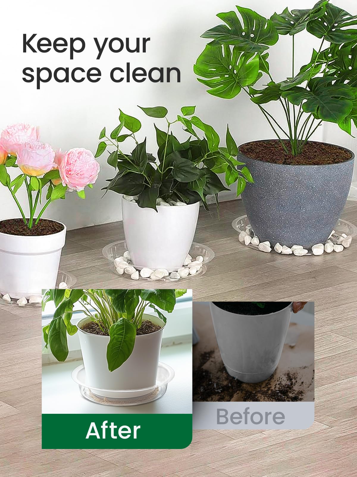 GROWNEER 10-inch clear plant saucer maintains airflow around larger pots.