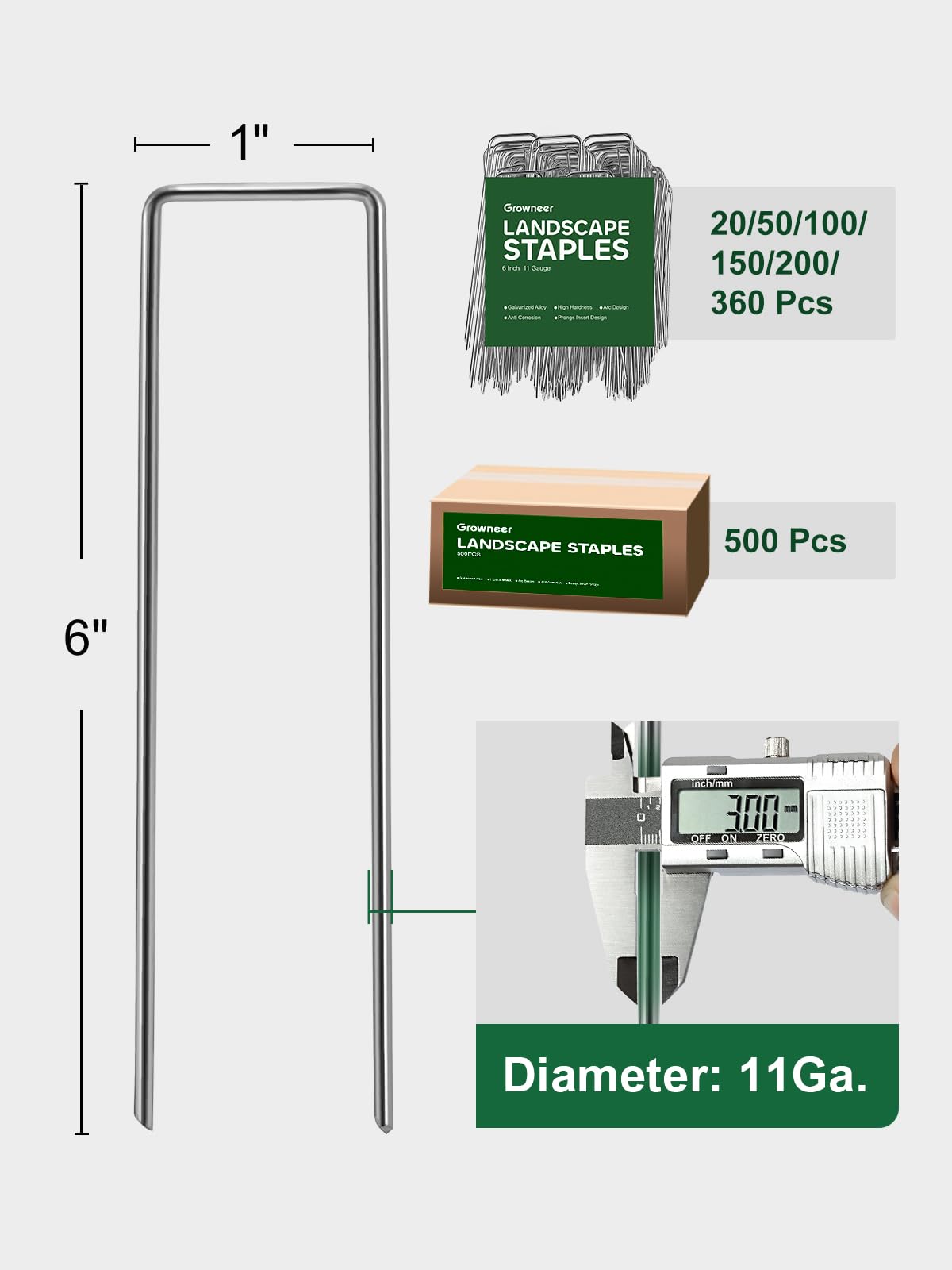 GROWNEER ground pins hold sod and netting firmly in windy or busy yards.