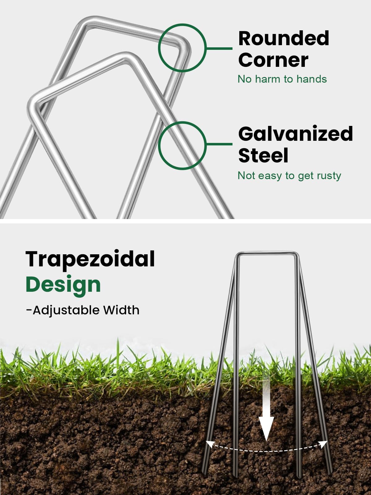 GROWNEER hot-dip galvanized stakes resist rust in outdoor conditions.