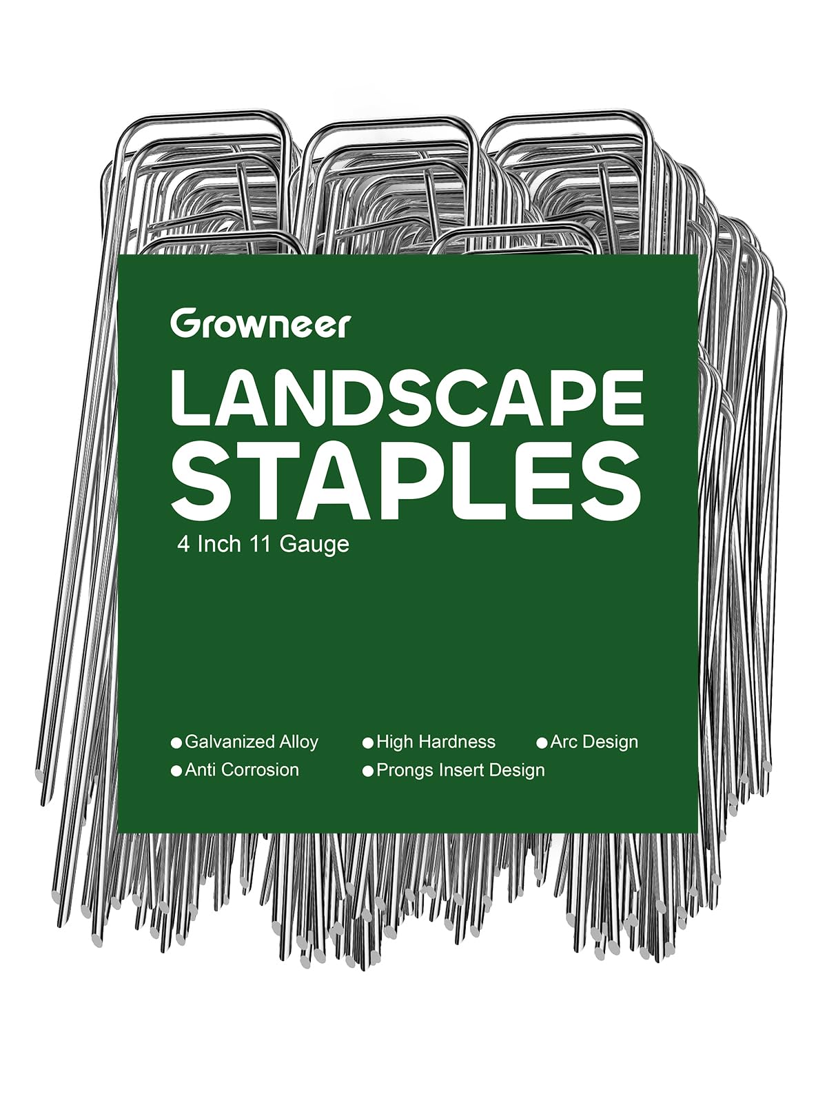 GROWNEER landscape staples 4in 50pack front view securing weed barrier for clean edges