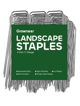 GROWNEER landscape staples 4in 50pack front view securing weed barrier for clean edges