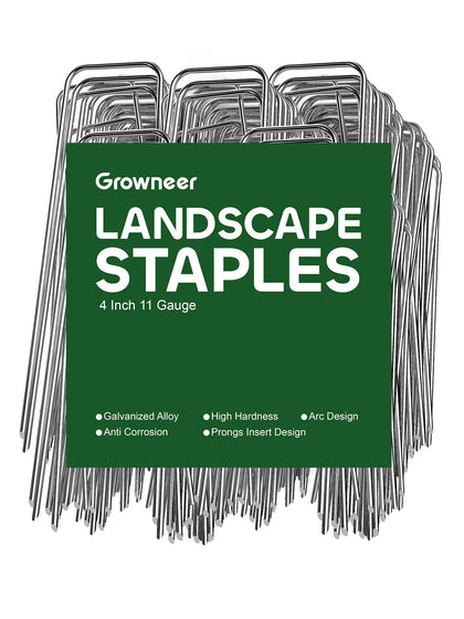 GROWNEER landscape staples 4in 50pack front view securing weed barrier for clean edges