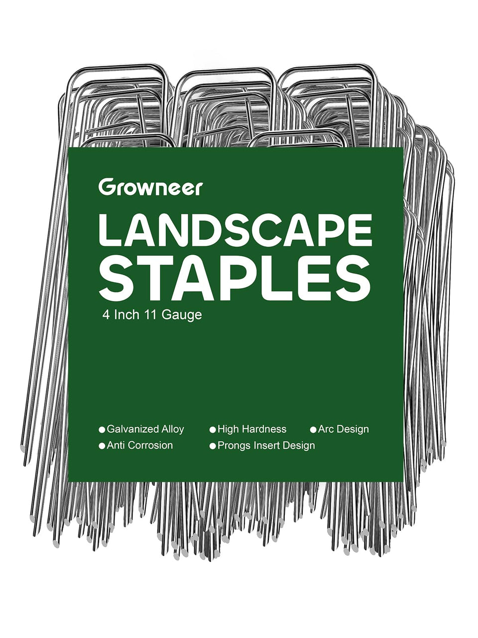 GROWNEER landscape staples 4in 50pack front view securing weed barrier for clean edges