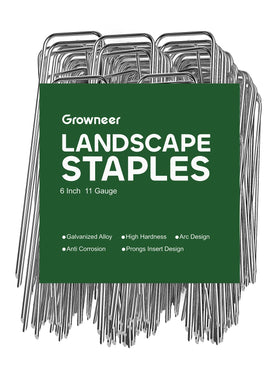 GROWNEER landscape staples 6-inch, securing weed fabric with a strong grip for flat edges.