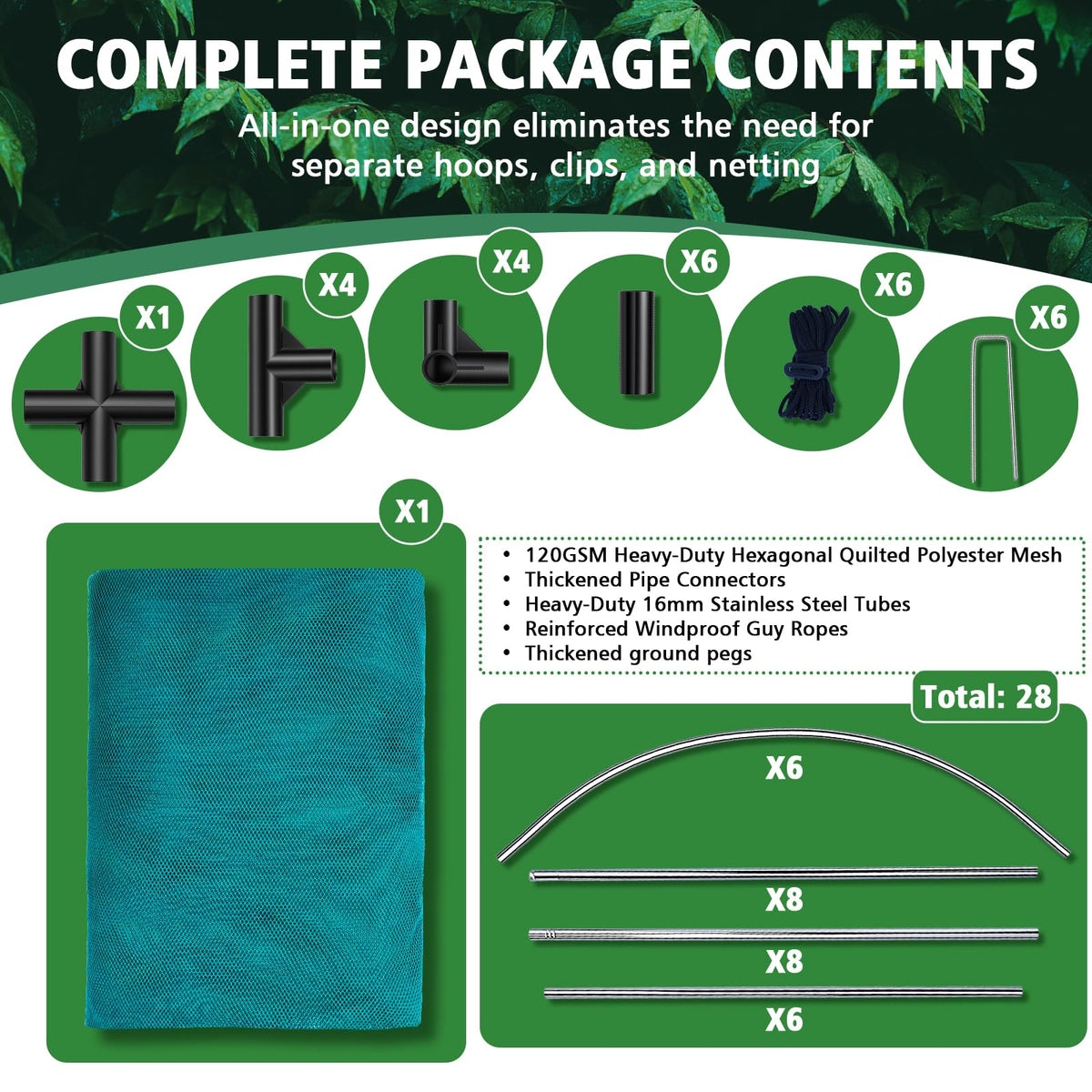 GrowNett crop cage UV-resistant mesh withstands sun and weather.