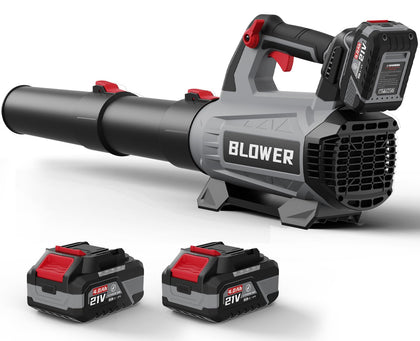 GROWORT cordless leaf blower powering through yard debris for quick cleanup