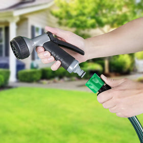 Growsland hose connector shows leak-proof connection for efficient watering.