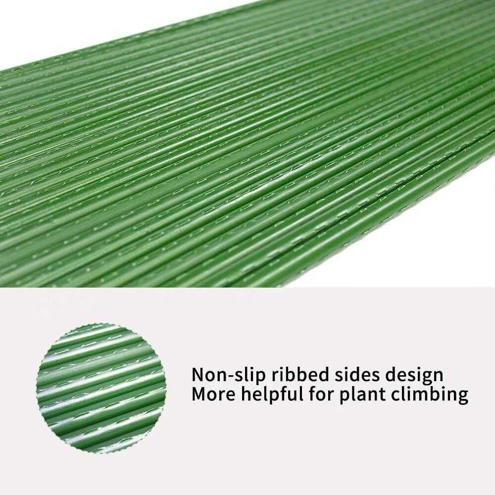 Growsun green-coated stake in garden blends with foliage for discreet support.