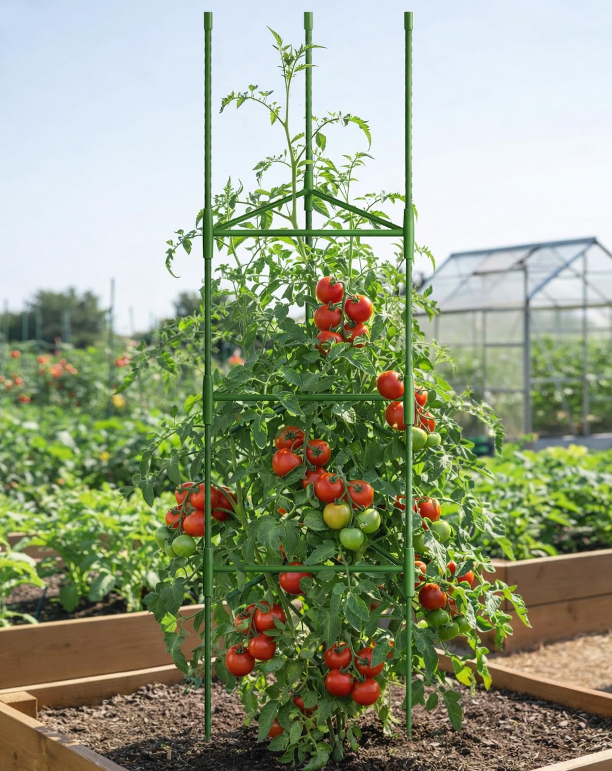 Growsun 51in tomato cage side view highlights stable construction for heavy fruit.
