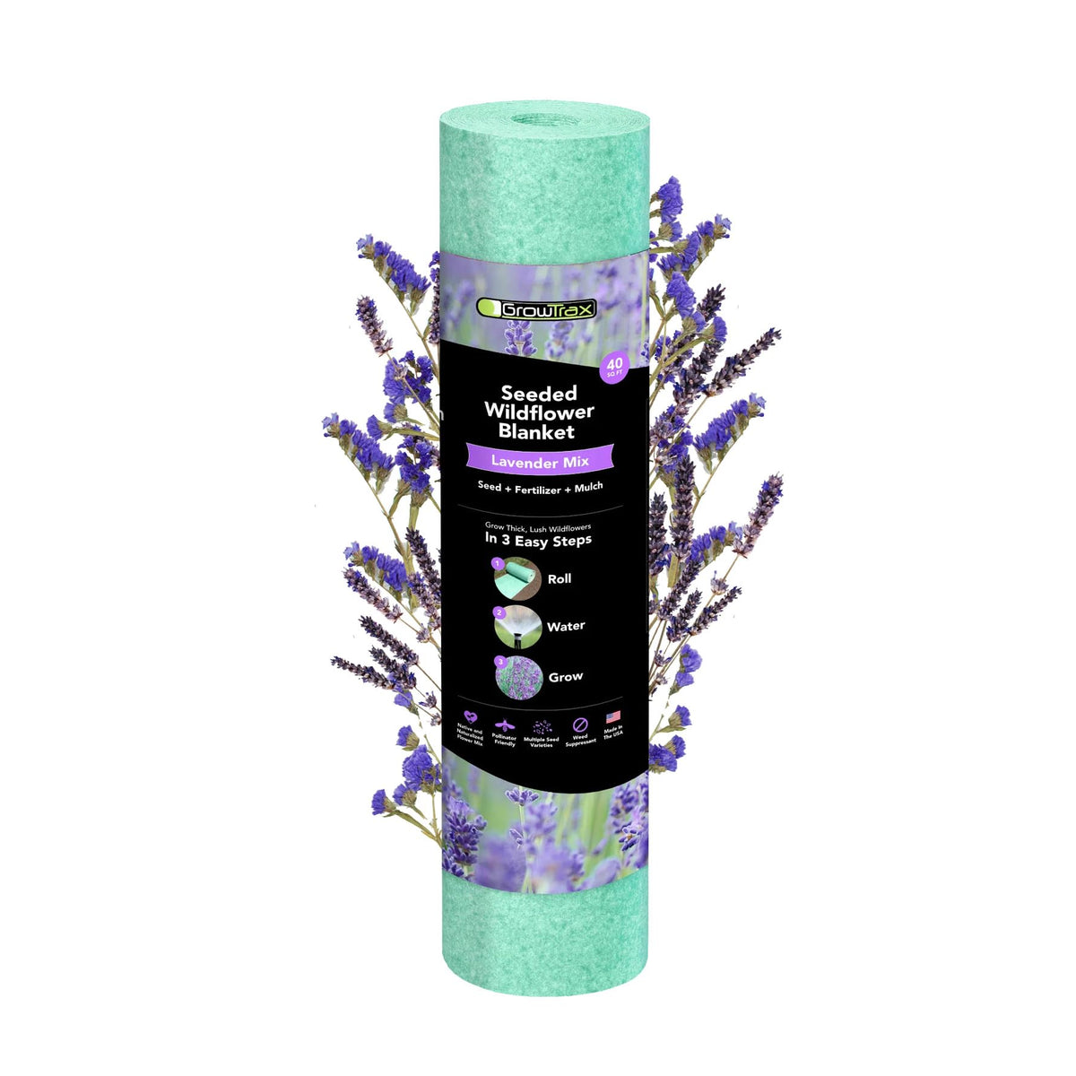 Growtrax Lavender Roll: English lavender seeds bloom for fragrant borders and pollinator-friendly gardens.