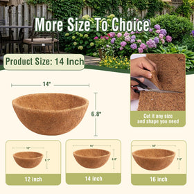Growvy pre formed 14in round coco liner reshapes easily for a perfect basket fit.