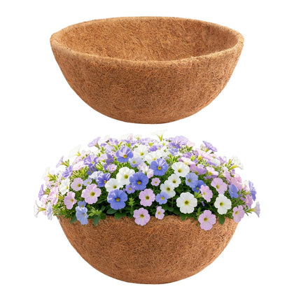 Growvy two-pack 14in round coco liners ready to install for hanging baskets, promoting airflow.