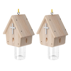 GRTRE carpenter bee trap outdoors in church-style hanging wood design deterring damage