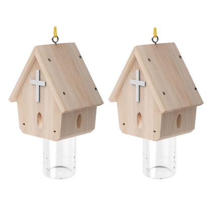 GRTRE carpenter bee trap outdoors in church-style hanging wood design deterring damage