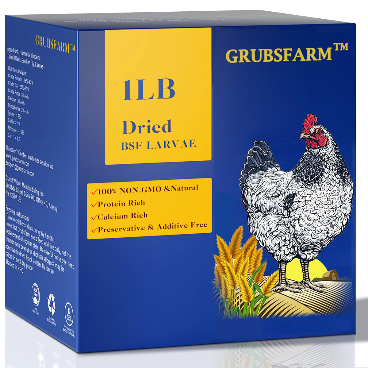 GRUBSFARM dried BSF larvae for chickens in a 1 lb bag; protein rich