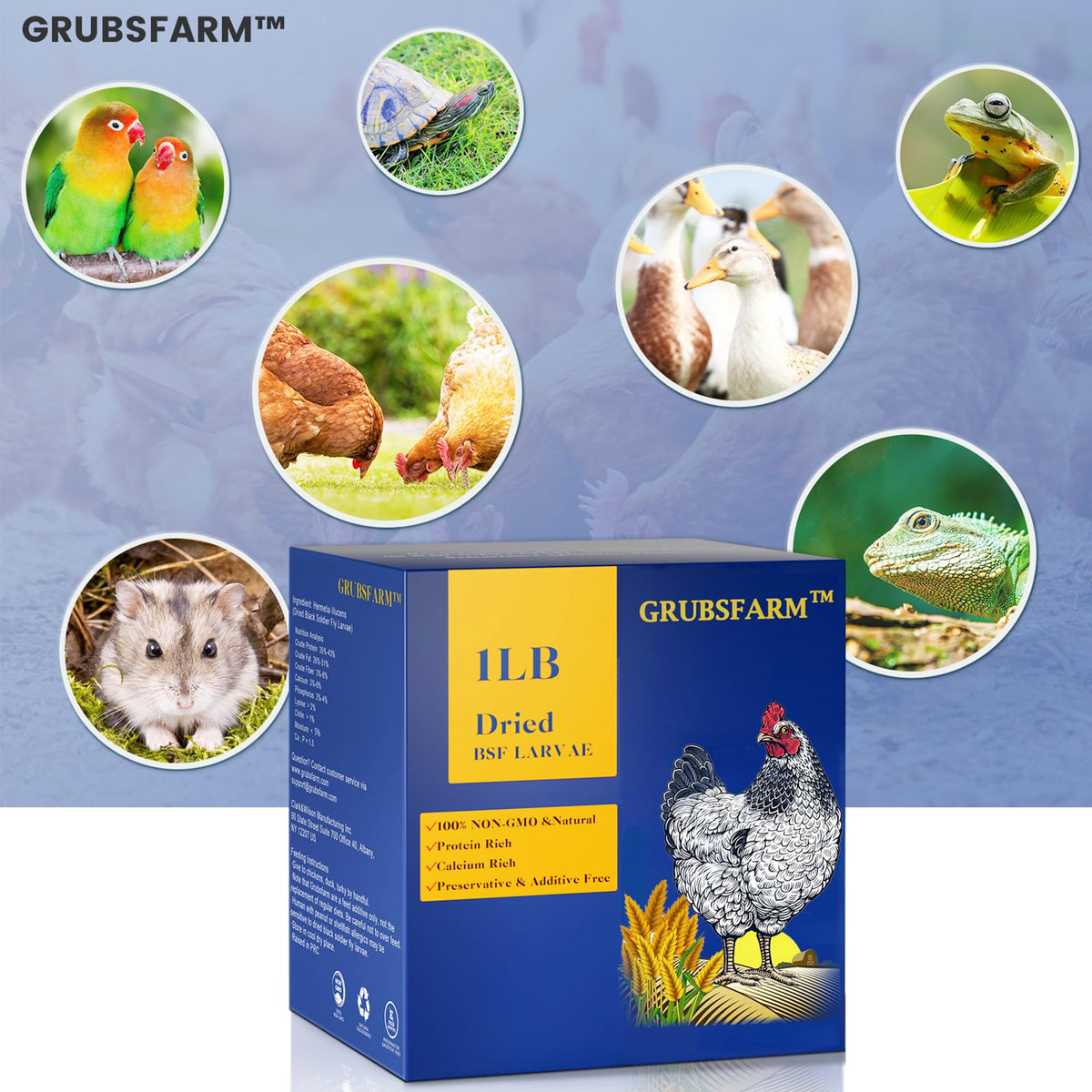 Resealable GRUBSFARM BSF larvae bag keeps freshness without refrigeration