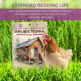 GrubTerra ammonia-odor control in chicken coop targets scents without harsh ingredients