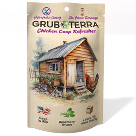 GrubTerra chicken coop odor eliminator bottle with rosemary-thyme scent reduces coop odors