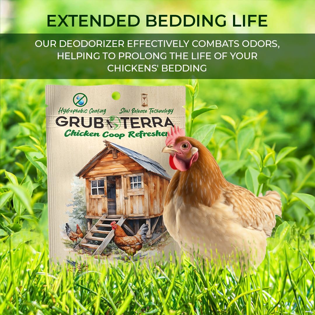 GrubTerra litter deodorizer used on nesting pads for odor reduction