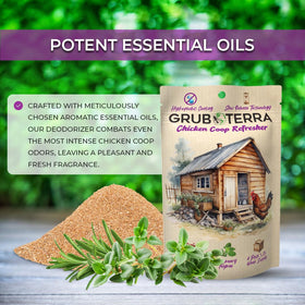 GrubTerra sprinkle application on litter and nesting areas for simple odor management
