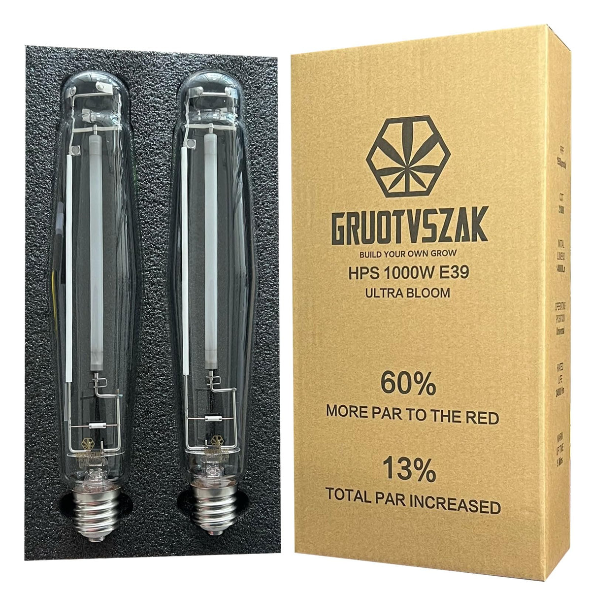 GRUOTVSZAK HPS 1000W grow light bulb front view shows robust build for indoor grows.